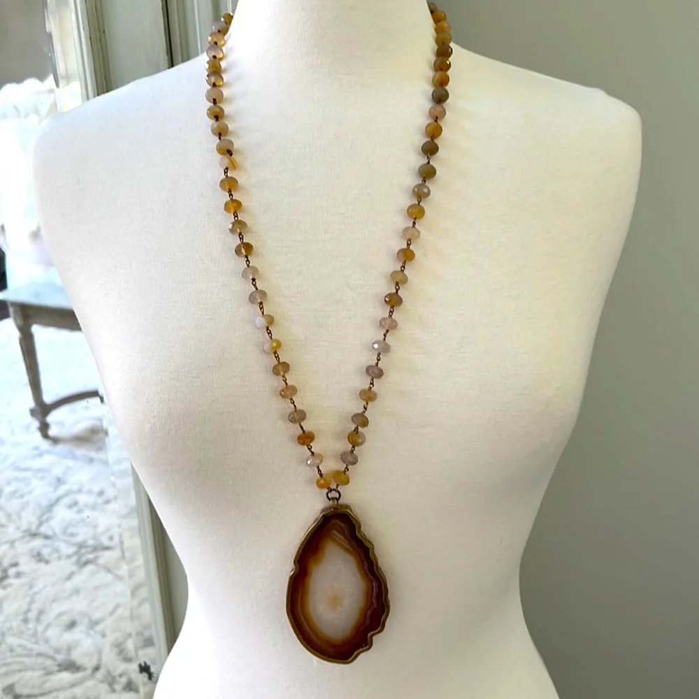 HEATHER BENJAMIN brown agate and amber stone - Picture 1 of 6